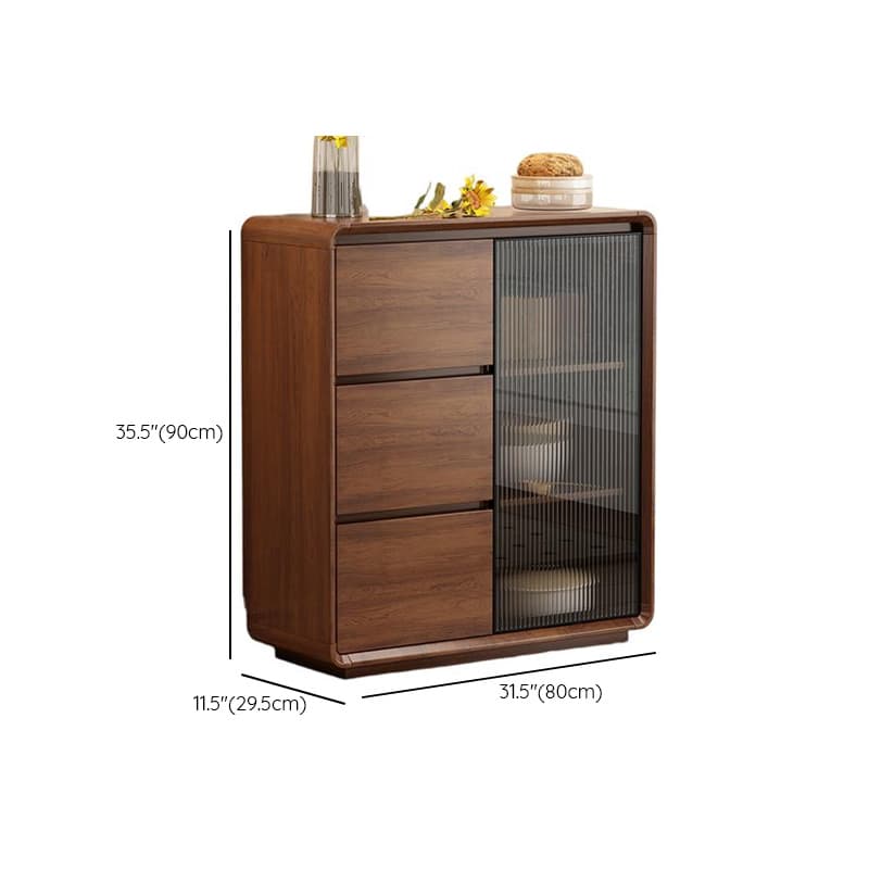 Espresso Sideboard with 3 Drawers, Locker Cabinet, Narrow Size, Compartment Storage, Glass-panel Door, and Flexible Shelf - image 21