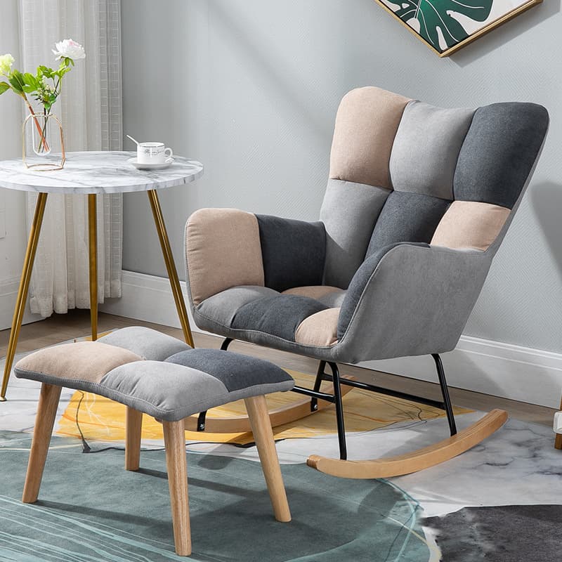 Modish Upholstered Cushioned Rocking Accent Chair 2 Piece Set with Footstool & Recessed Arm, Scratch-tolerant - image 14