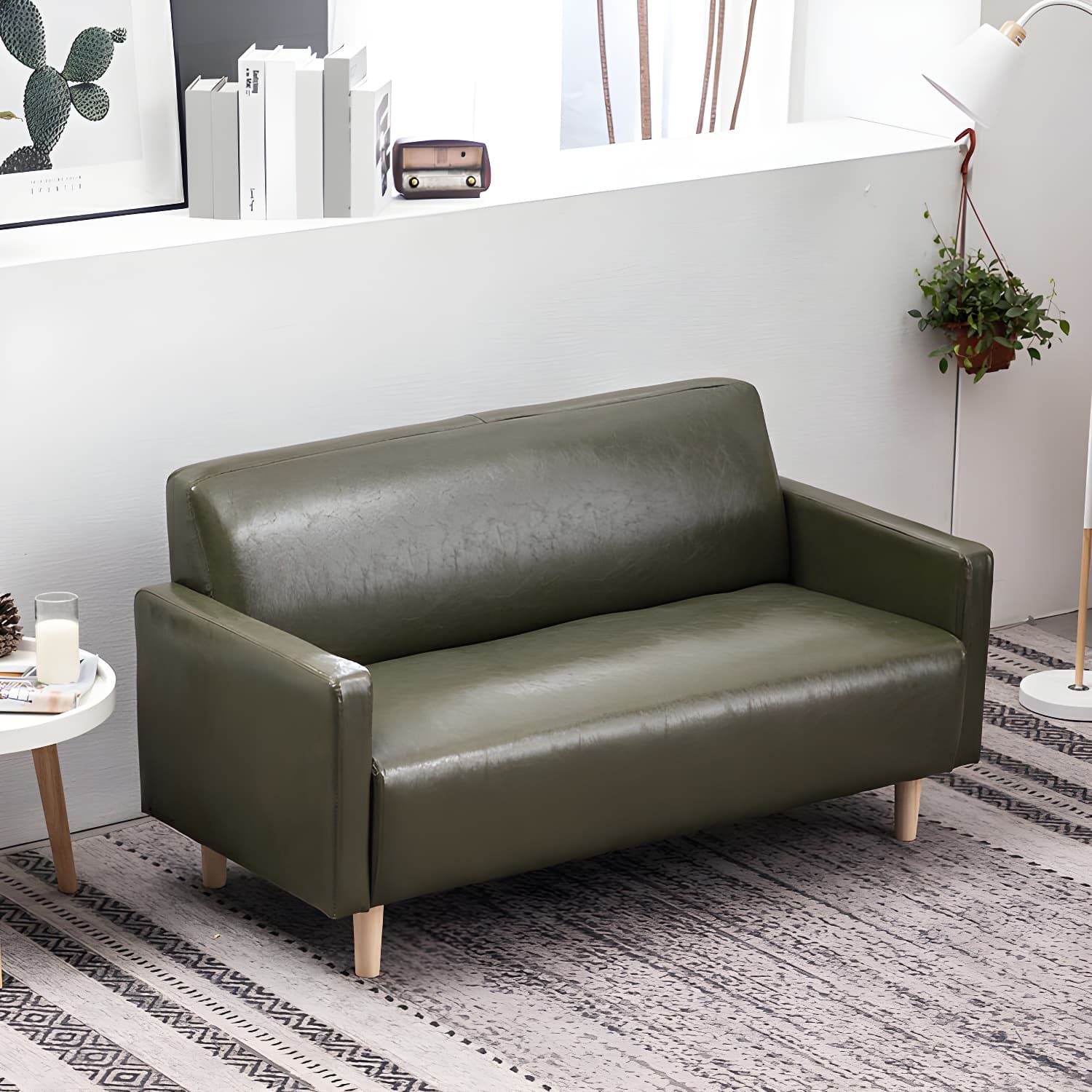 Scandinavian Tuxedo Arm Sofa with Tight Back 27.16" High Faux Leather