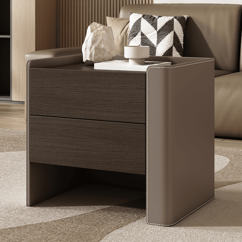 Simplistic Drawer Storage Nightstand with 2 Drawers, Wood Countertop, and Leg