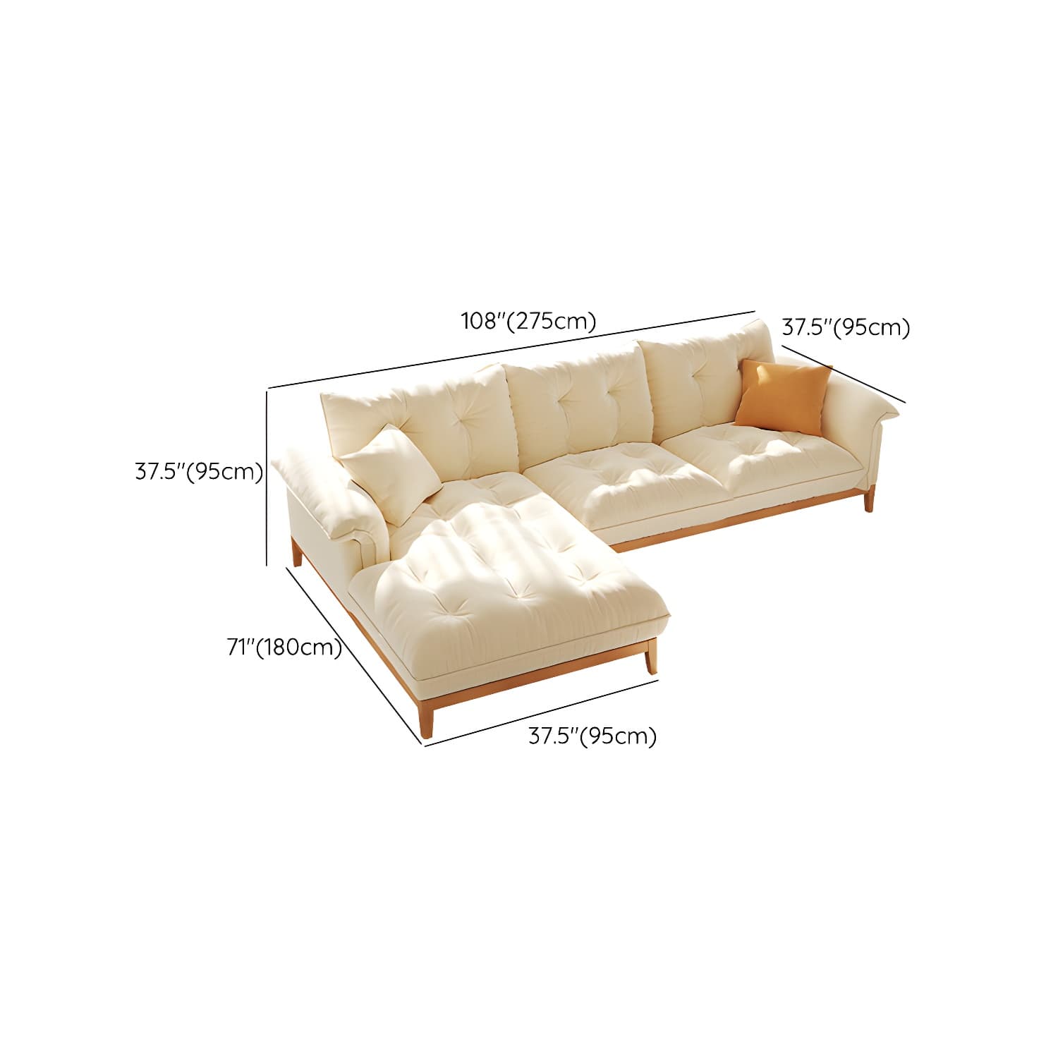 Beige Scandinavian Tufted Sectional Sofa with Wood Frame and Pillow Top Arm - image 27