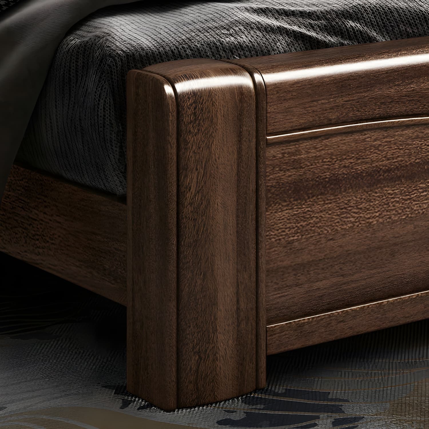 Traditional Walnut Wood Brown Bed with Rectangular Upholstered Headboard for Bedroom - image 7