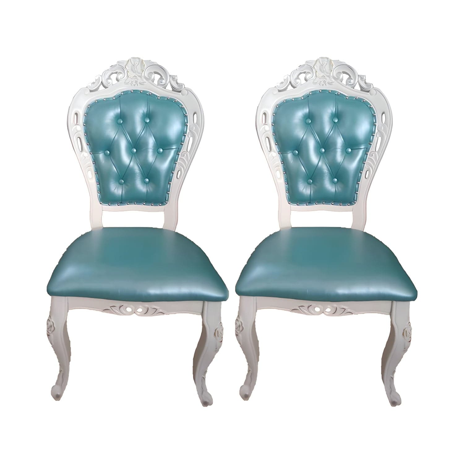 Victorian Rubberwood King Louis Back Chair Matte Finish Leather Dining Chair (Set of 2) - image 3