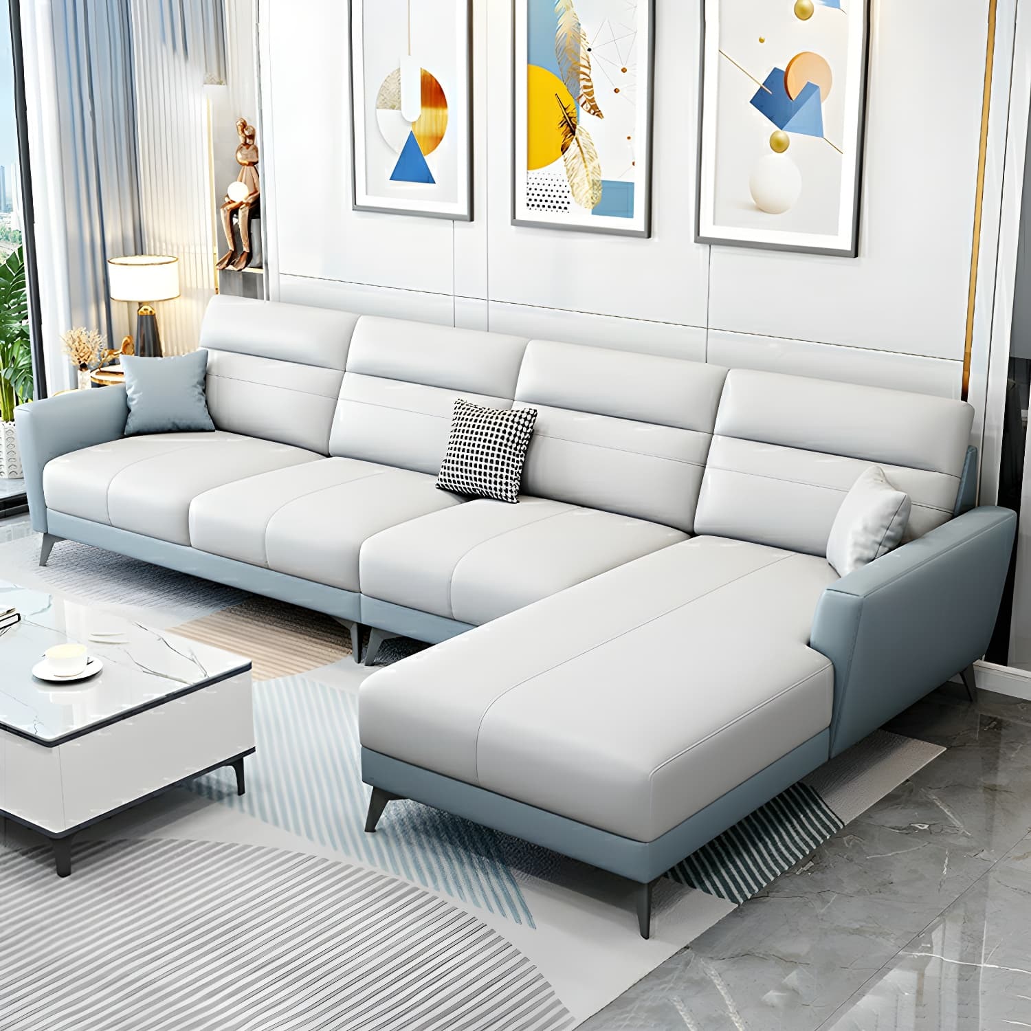 Modern L-Shape Stationary Sectional Sofa Chaise with Flared Arm Design - image 21