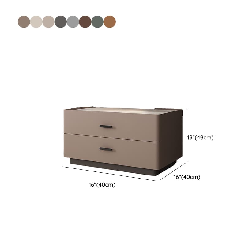 Elegant Two-Drawer Faux Leather Nightstand with Stone Countertop in Low Height for Modern Homes - image 23