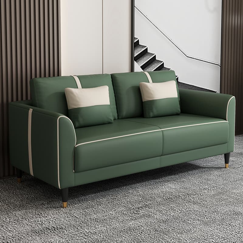 Trendy Scratch-durable Lime Green/Cocoa/Coffee Sofa Couch with Flared Arm, 3-Seater, 2 Pillows, and Wide Pillow Back