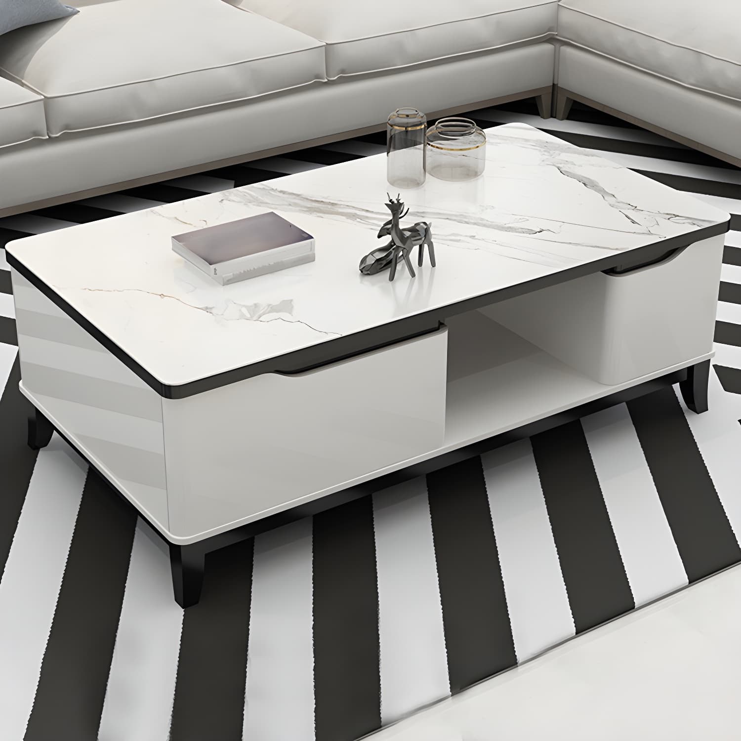 17.7 " Tall Contemporary Wood 4 Legs Glass/slate Rectangular Top Coffee Table with Drawers - image 4