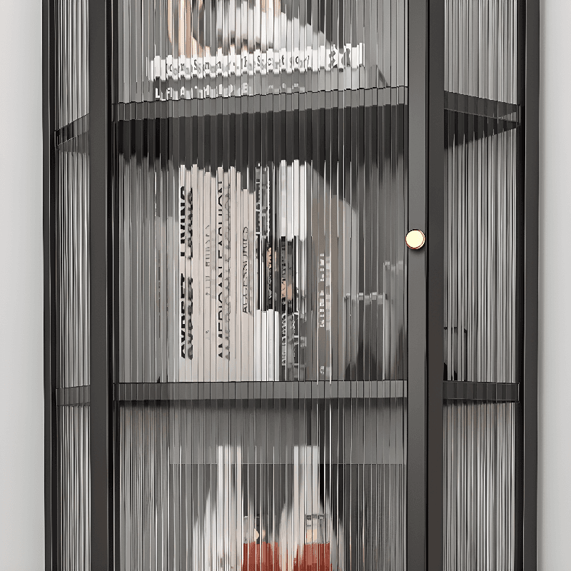 Contemporary Corner Utility Cabinet with 1 Cabinet, Iron Countertop, Glass Door, Pull Knobs, and Black/White/Off White Top - image 9