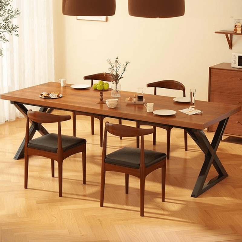 Dining Table Set in Simplistic Style with Recycled Wood X Base and Unfinished Top