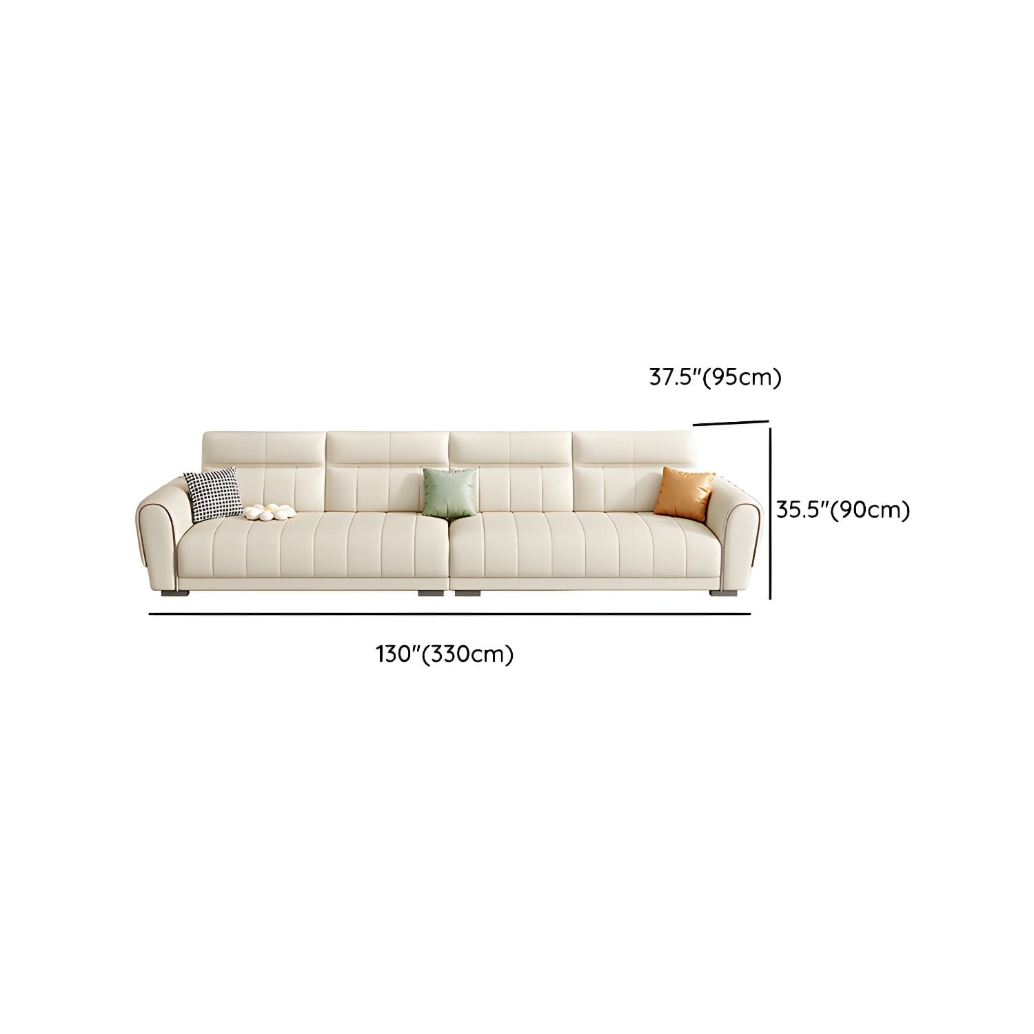 Scandinavian Wood Frame Beige Faux Leather Sectional with Cushion Back - image 18