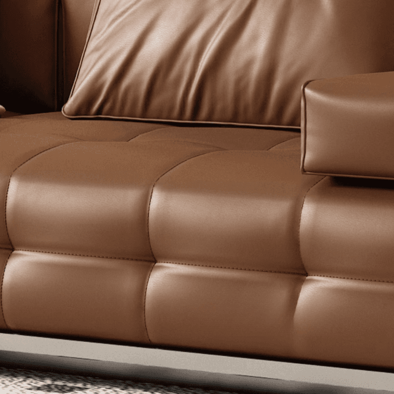 Tear Resistant Standard Sofa in Coffee Leather with 4 Pillows