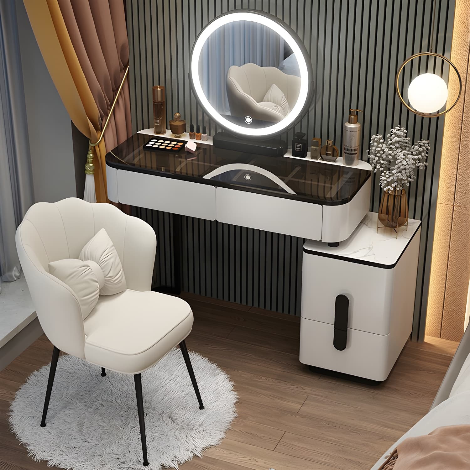 Lighted Mirror Make-up Vanity Luxurious Dressing Table Stool Set - image 5