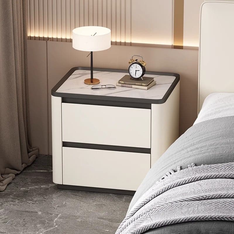 Stylish Bedside Cabinet Nightstand with 2 Drawers and Sintered Stone Countertop