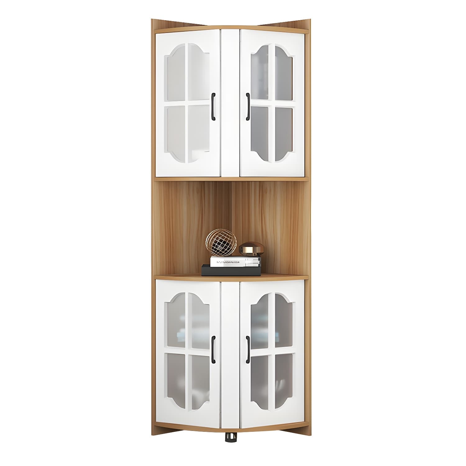 Corner Modern Glass Door Accent Cabinet with Wood Base and 2 Exterior Shelves - image 5