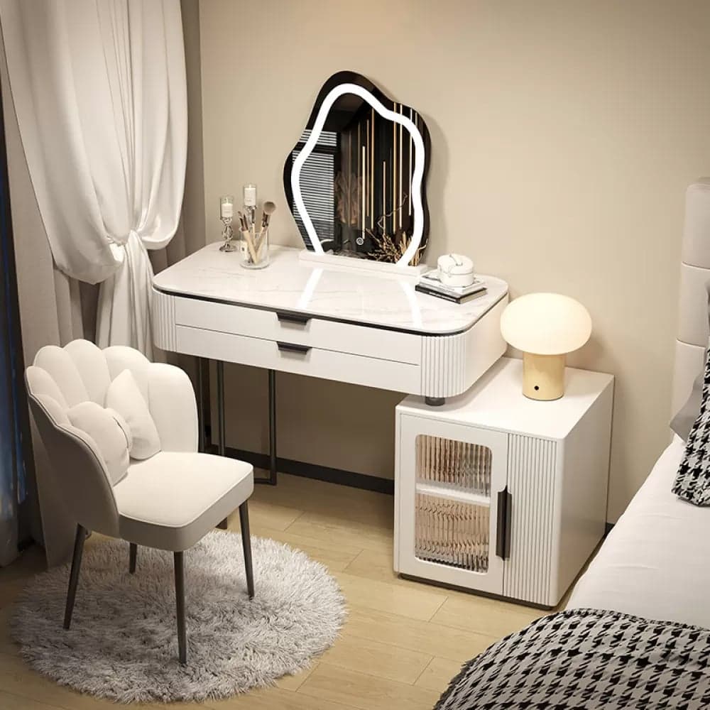 Contemporary Stone Top Vanity Table Set with Mirror and Stool Glam Slate Dressing Table - image 5