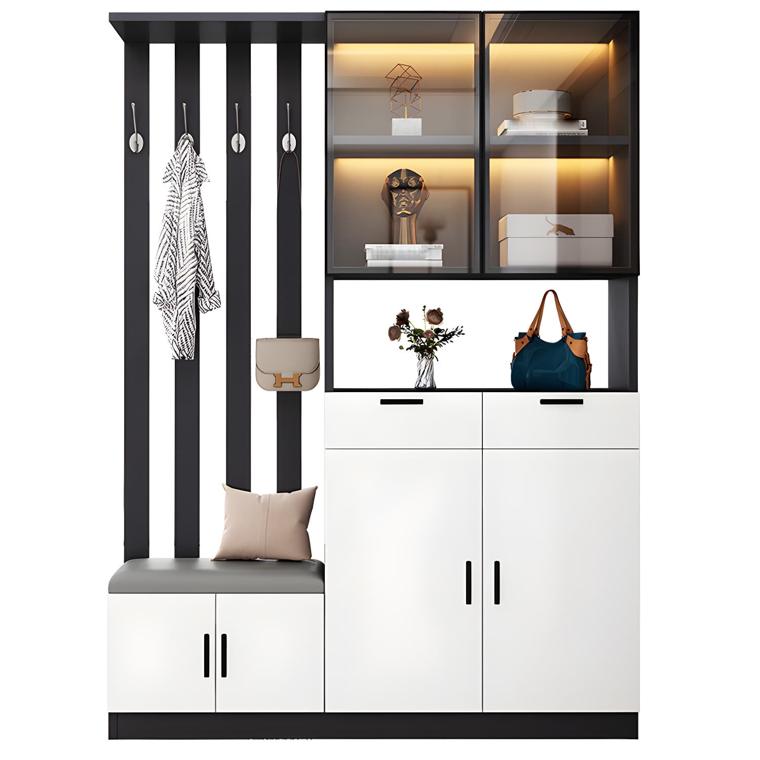 Contemporary Style Wooden 3-door Accent Cabinet with Drawer and Shelf - image 7