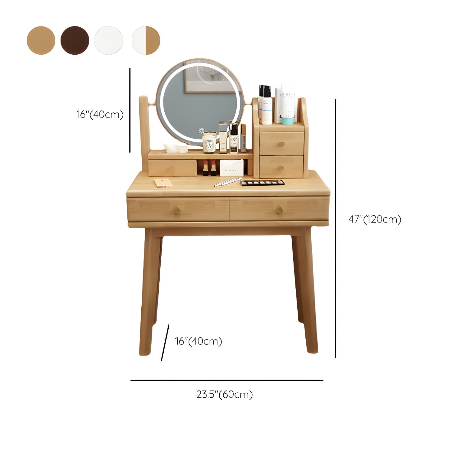 Scandinavian Solid Wood Table Makeup Vanity with Mirror and Drawers - image 17