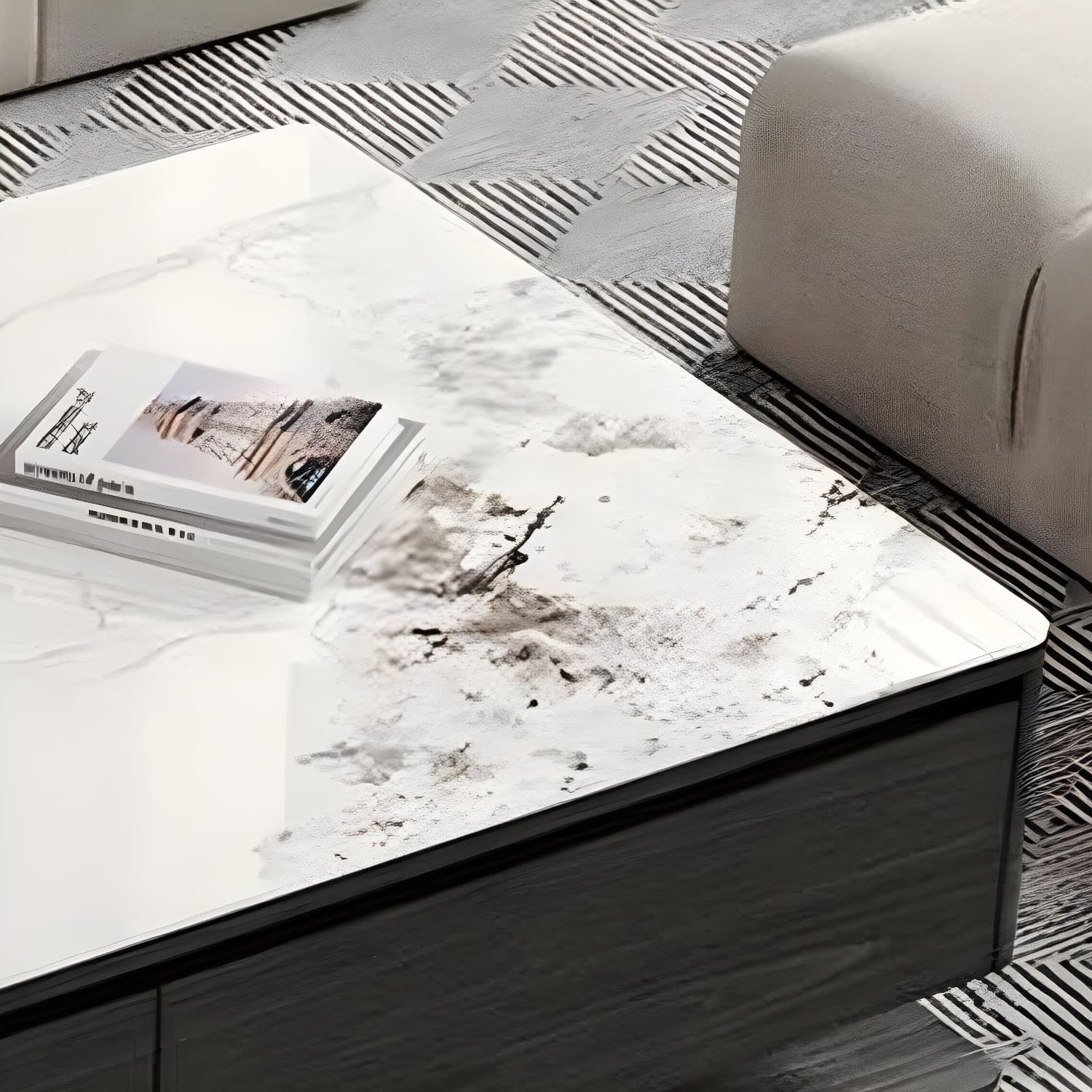 Modern 17" H Rectangular Stone Coffee Table with Four Drawers for Home - image 11