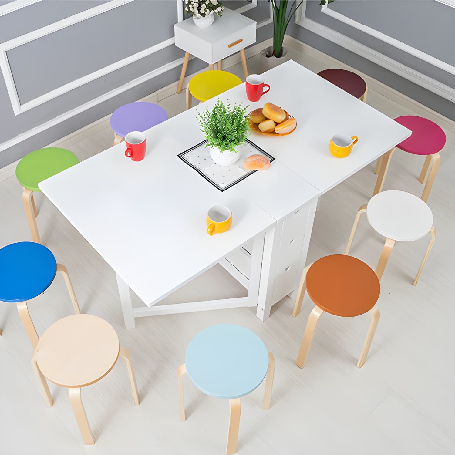 Modern Birch Wood Drop Leaf Rectangle Kitchen & Dining Table with Pedestal Base and Storage Included - image 10