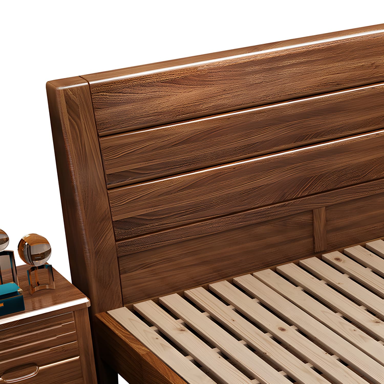 Mid-Century Modern Standard Bed Walnut Panel Bed with Headboard - image 7