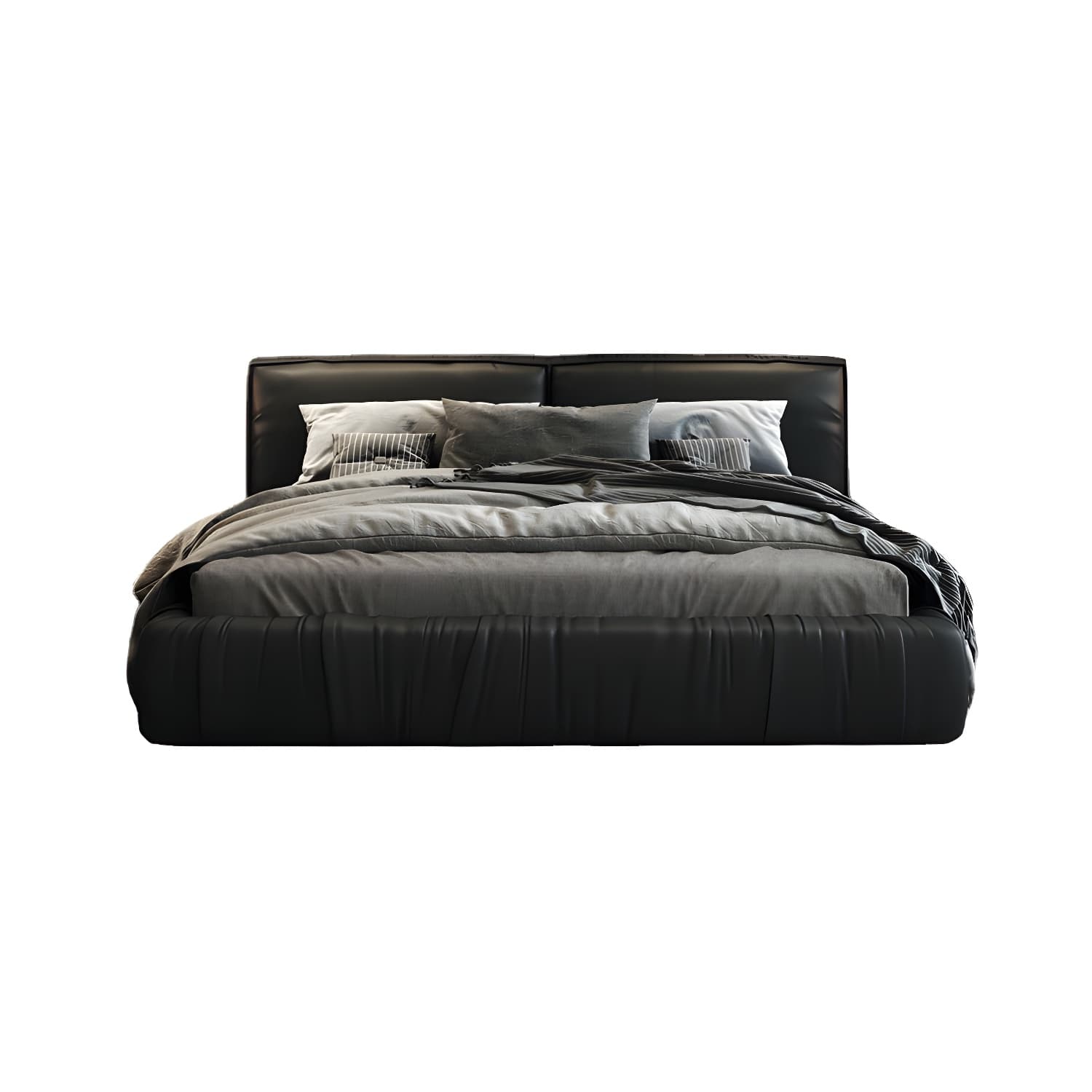 Modern Style Upholstered Solid Wood Headboard Black Leather Bed - image 5