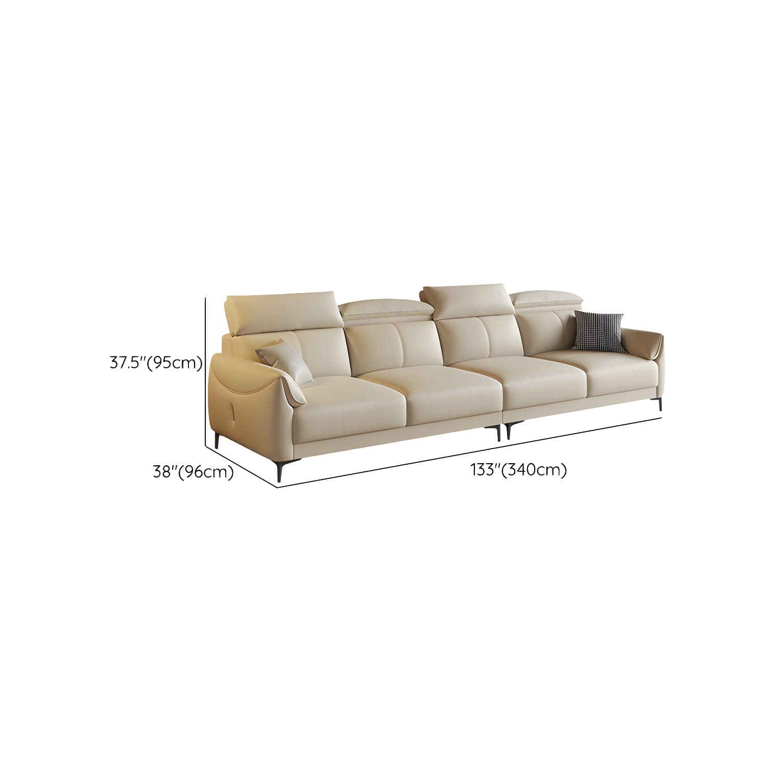 Modern Beige Genuine Leather Sectional Sofa with Adjustable Headrest - image 16