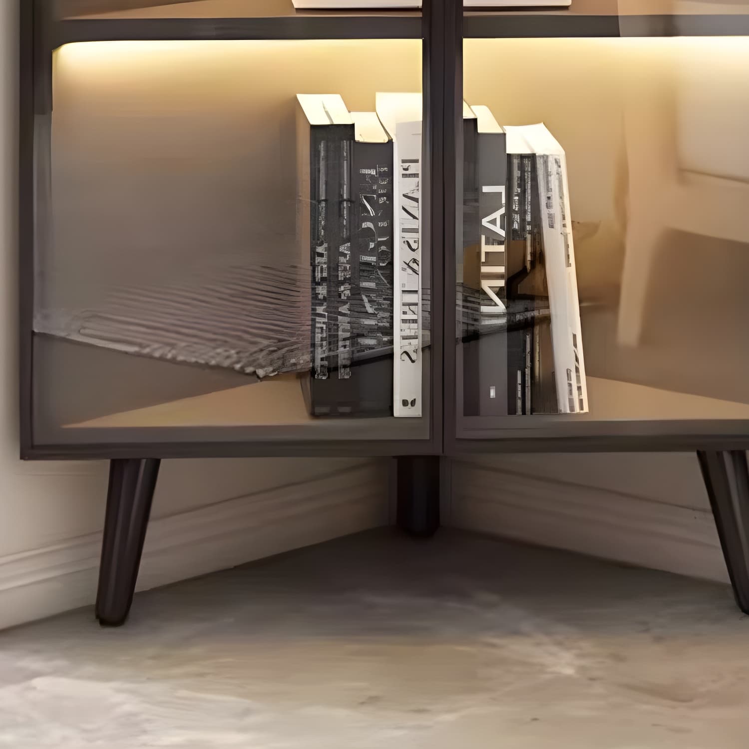 Modern Corner Accent Cabinet with Glass Doors and Metal Base without Light - image 5