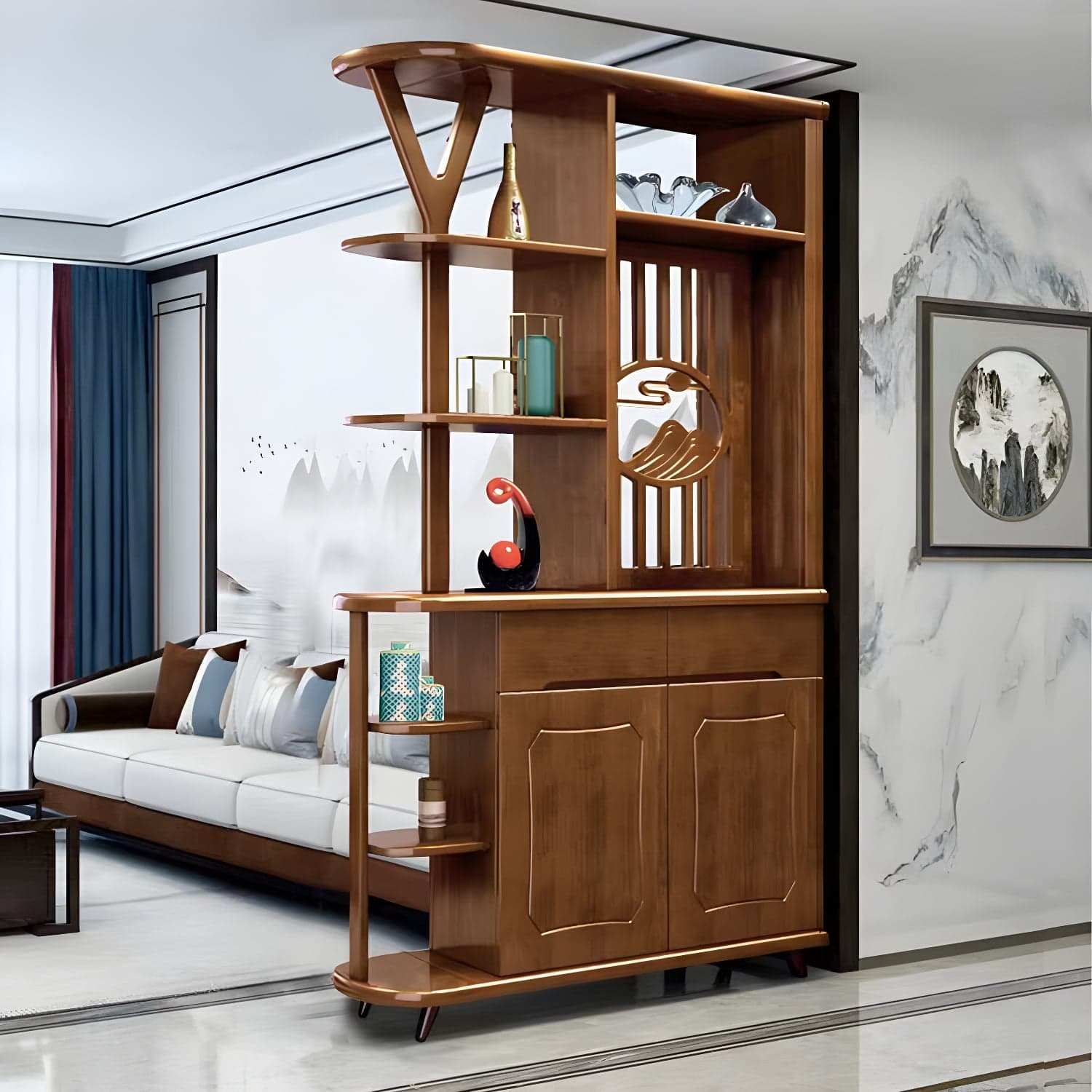 Mid-Century Modern Solid Wood Rectangle Accent Cabinet Glass Paned with Shelves - image 4
