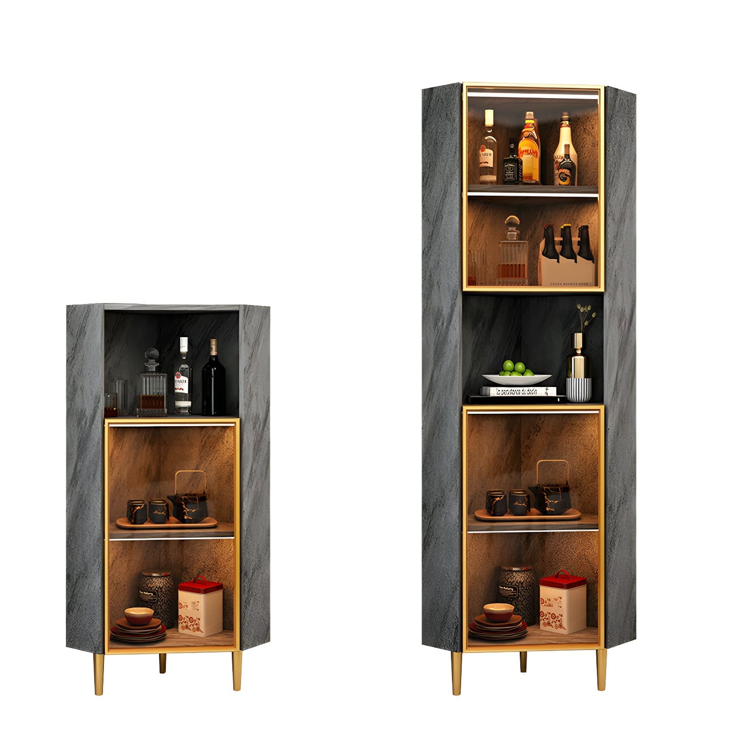 Glam Golden Corner Cabinet with Glass Doors and Exterior Shelving - image 9