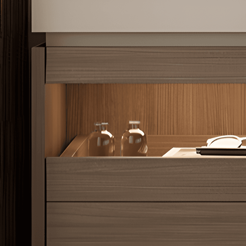 Organic Modern Nightstand With Drawer Organization, Particle Board Wood Countertop, and Illuminating Lighting - image 12