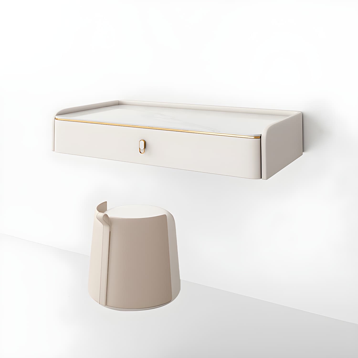 Glam Style Off-white Slate Countertop Wall Mounted with 1/2 Drawer Dresser - image 10