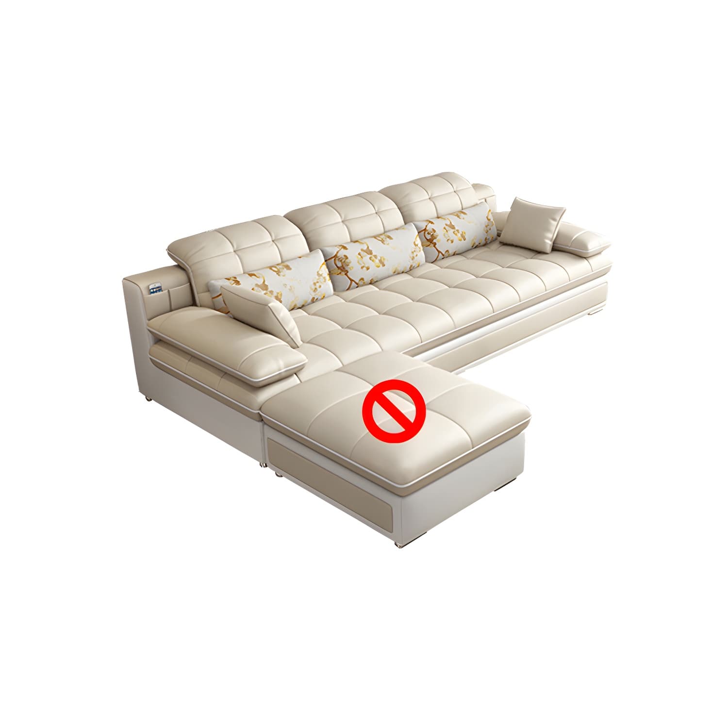 Contemporary Faux Leather Sofa & Chaise Biscuit Back Pillow Top Sofa