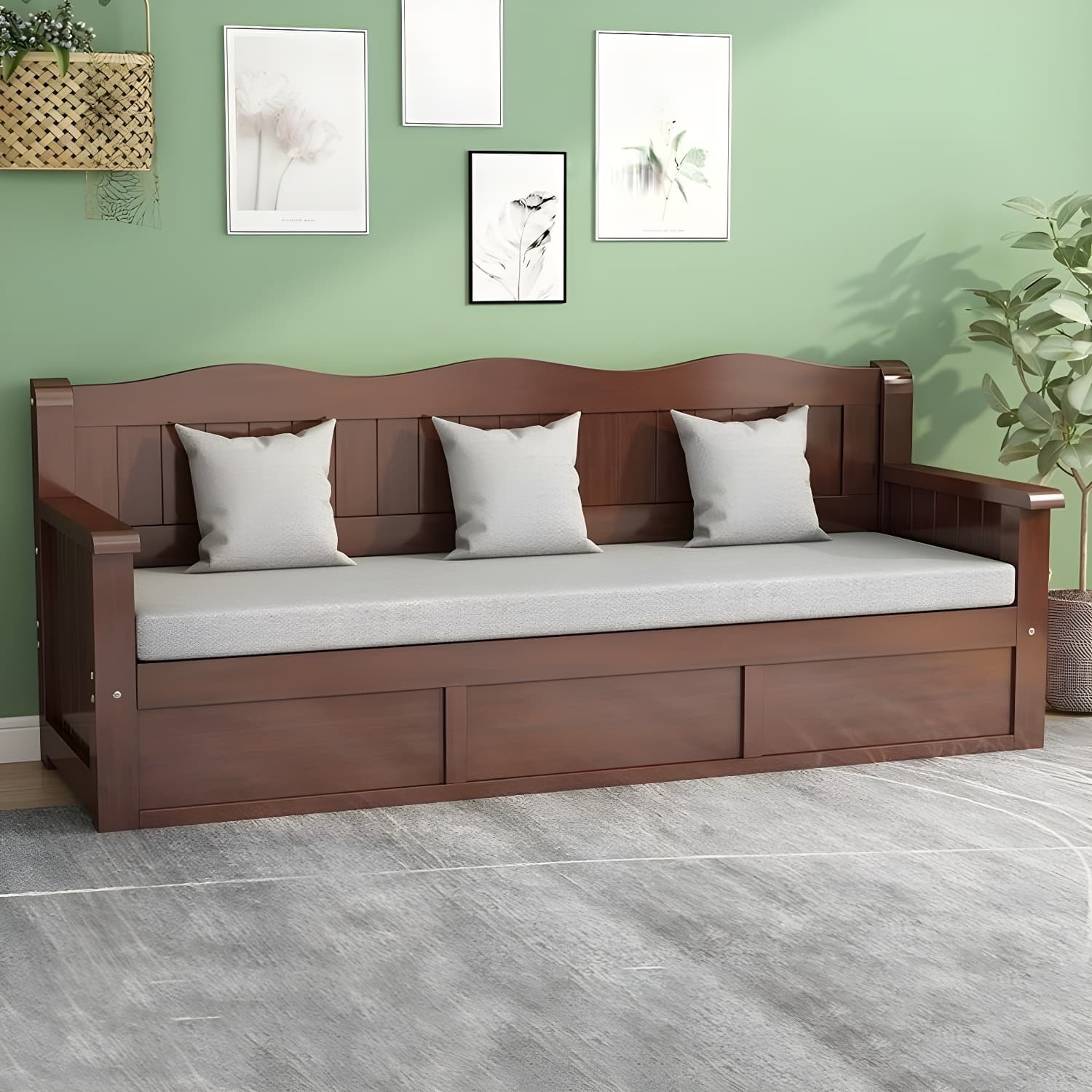 Gray Cotton and Linen Modern Sofa with Storage and Foam Cushioning