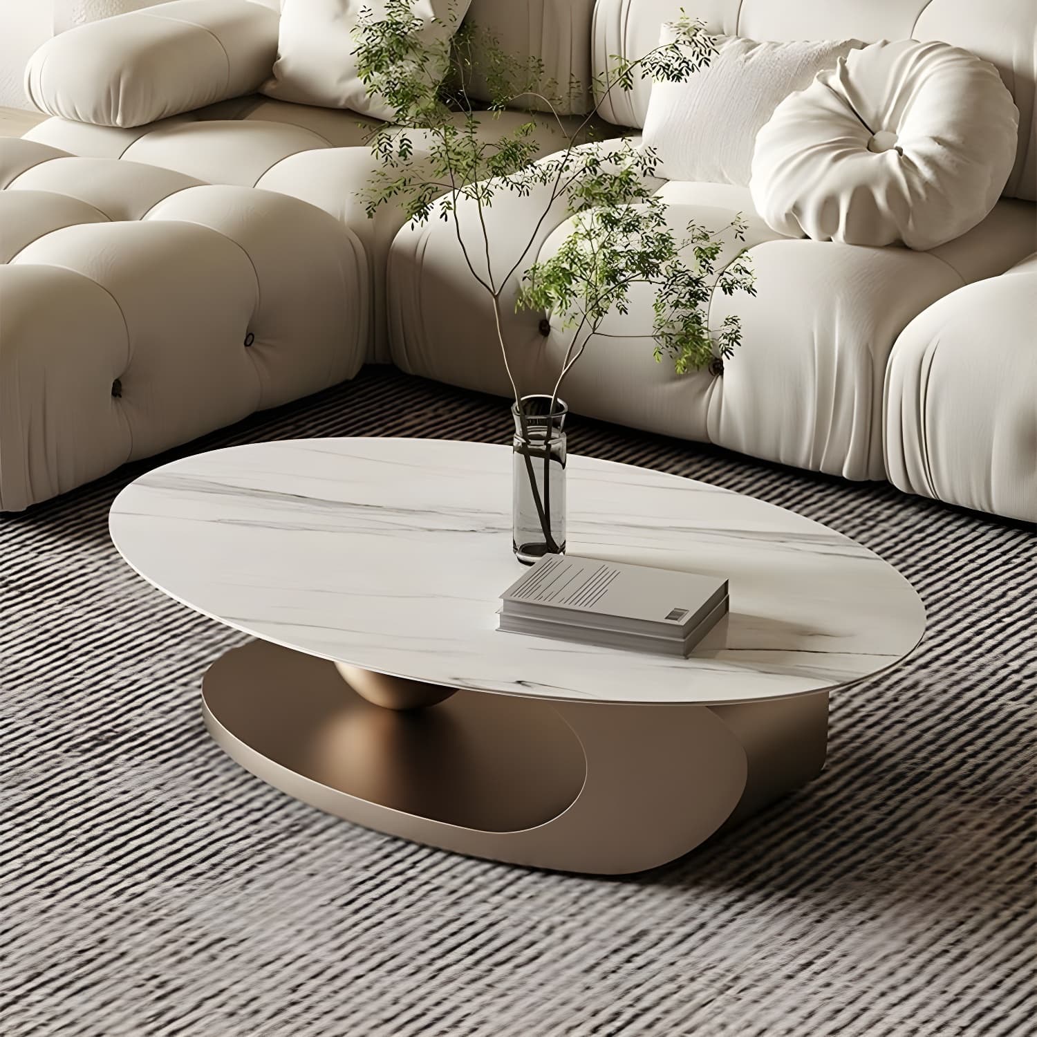 Glam Style Coffee Table Slate Top Stainless Steel Abstract Base - image 3