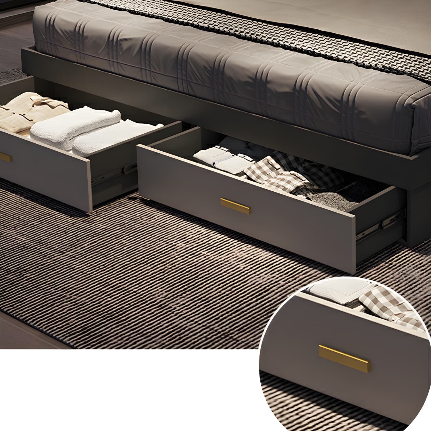 Modern Upholstered Headboard Bed with Storage and Patchwork Design - image 10
