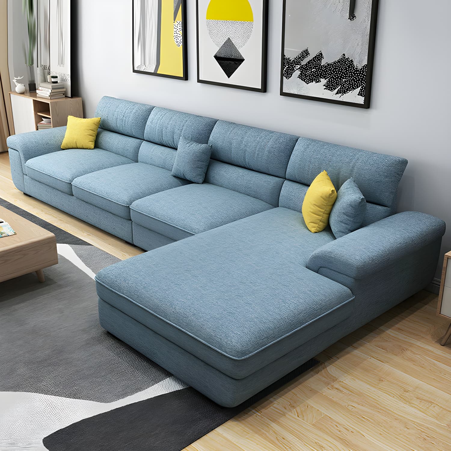 Modern L-Shape Pillow Top Arm Wooden Frame Sectional Sofa Chaise with Large 10 Feet Size - image 7