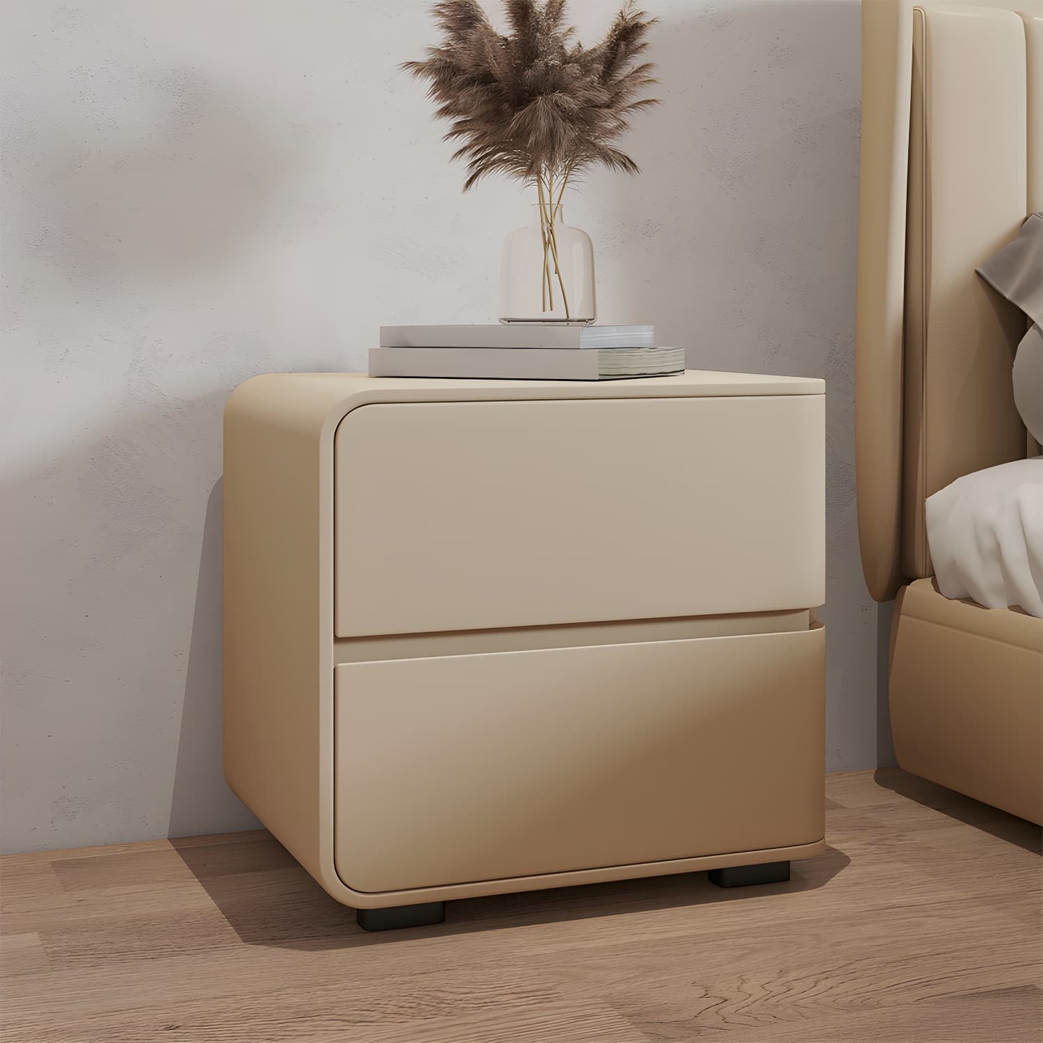 Modern Wood Nightstand with 2 Drawers - Small and Low Profile - Faux Leather Countertop - image 22