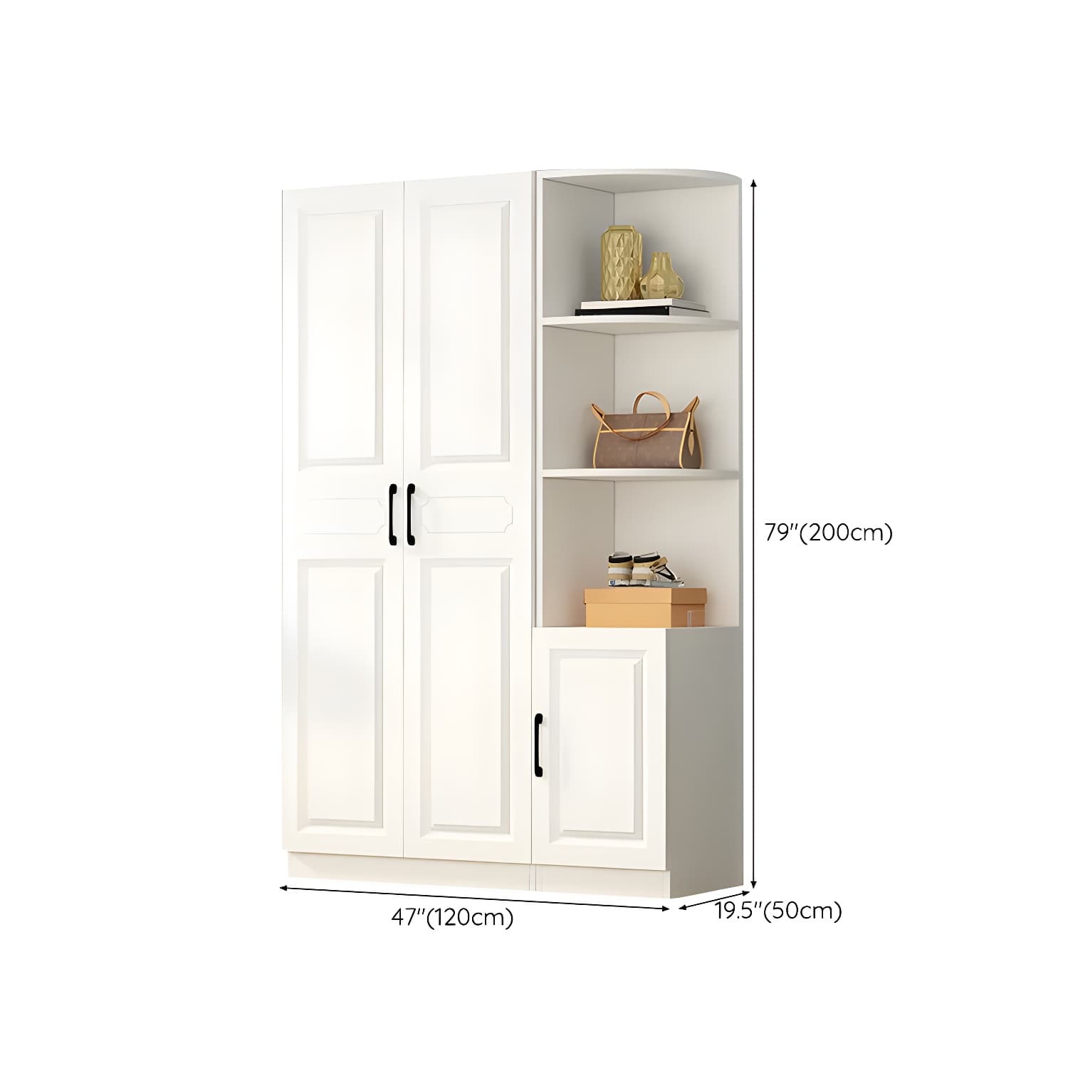 White Modern Wood Wardrobe Armoire with Clothing Rod and Shelves - image 22