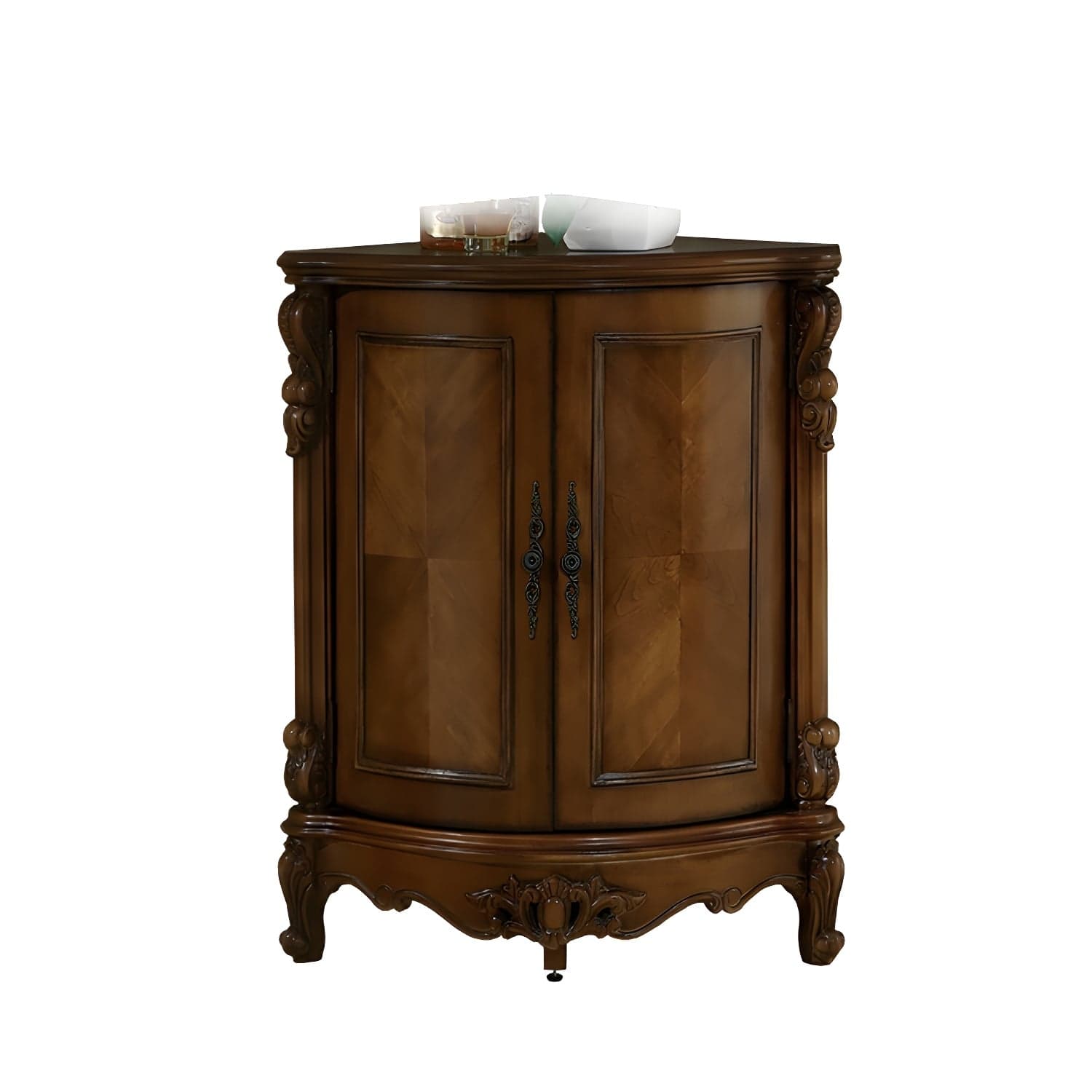 Corner Mid-Century Modern Accent Cabinet with Wood Counter Top and 3 Shelves - image 3