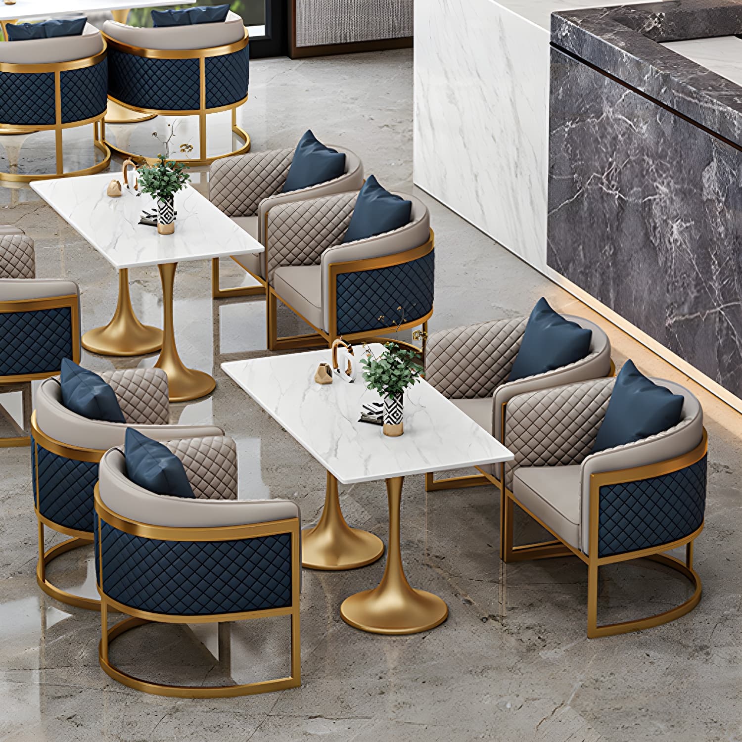 Golden Base Dining Table Medieval Modern Style Stone Table for Indoor - image 9
