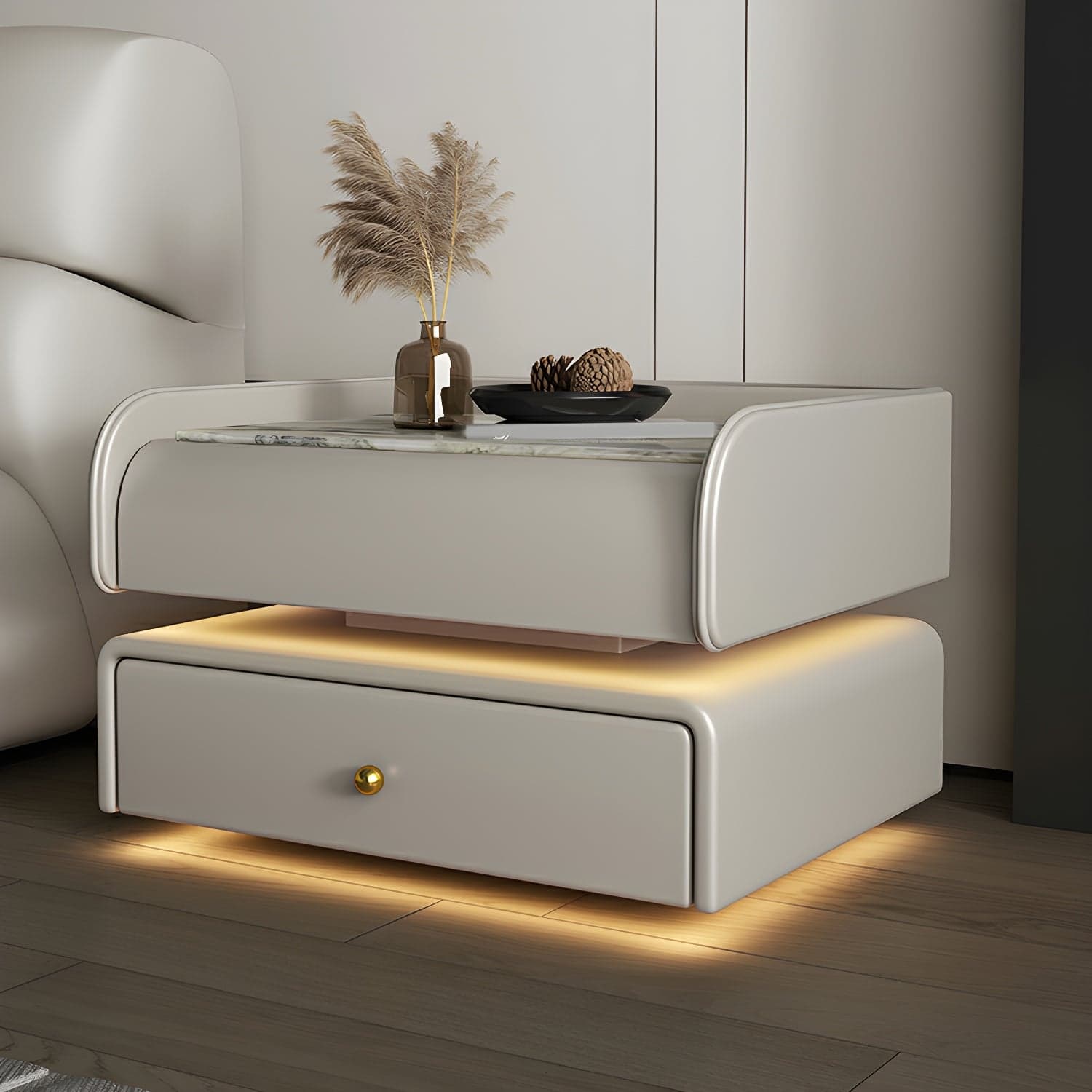 Modernism Bedside Cabinet Made from Leather and Wood for Bedroom - image 5