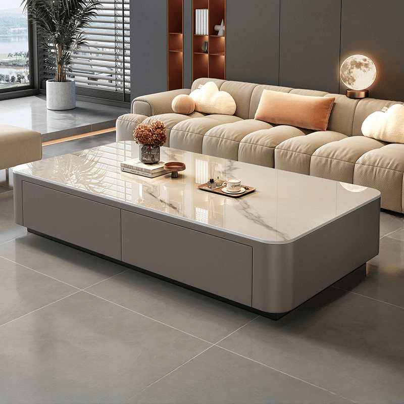 Square Board Game Coffee Table with 2 Drawers for Living Room
