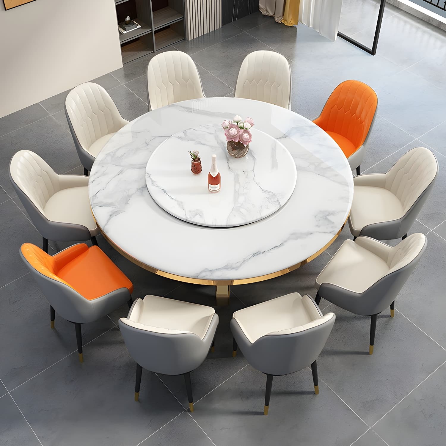 Kitchen 1/7/9/11 Pcs Dining Set with Round Dinette Table and Leather Chairs - image 5