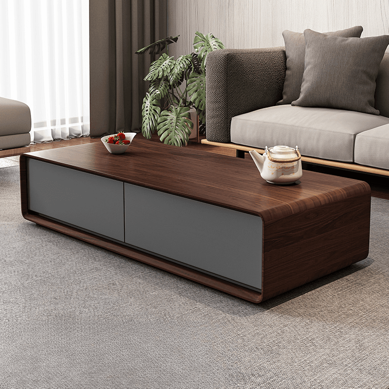 Simplistic Rectangular Shape Reclaimed Wood Single Block Coffee Table in Pecan/Charcoal/Wood Grain with 4 Drawers - image 7