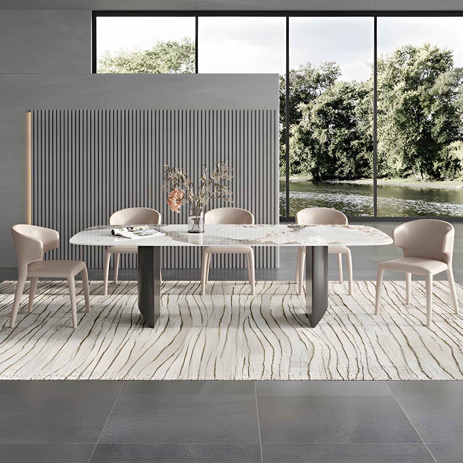 Rectangle Dining Table Sintered Stone Top Modern White Table with Black Legs - image 10