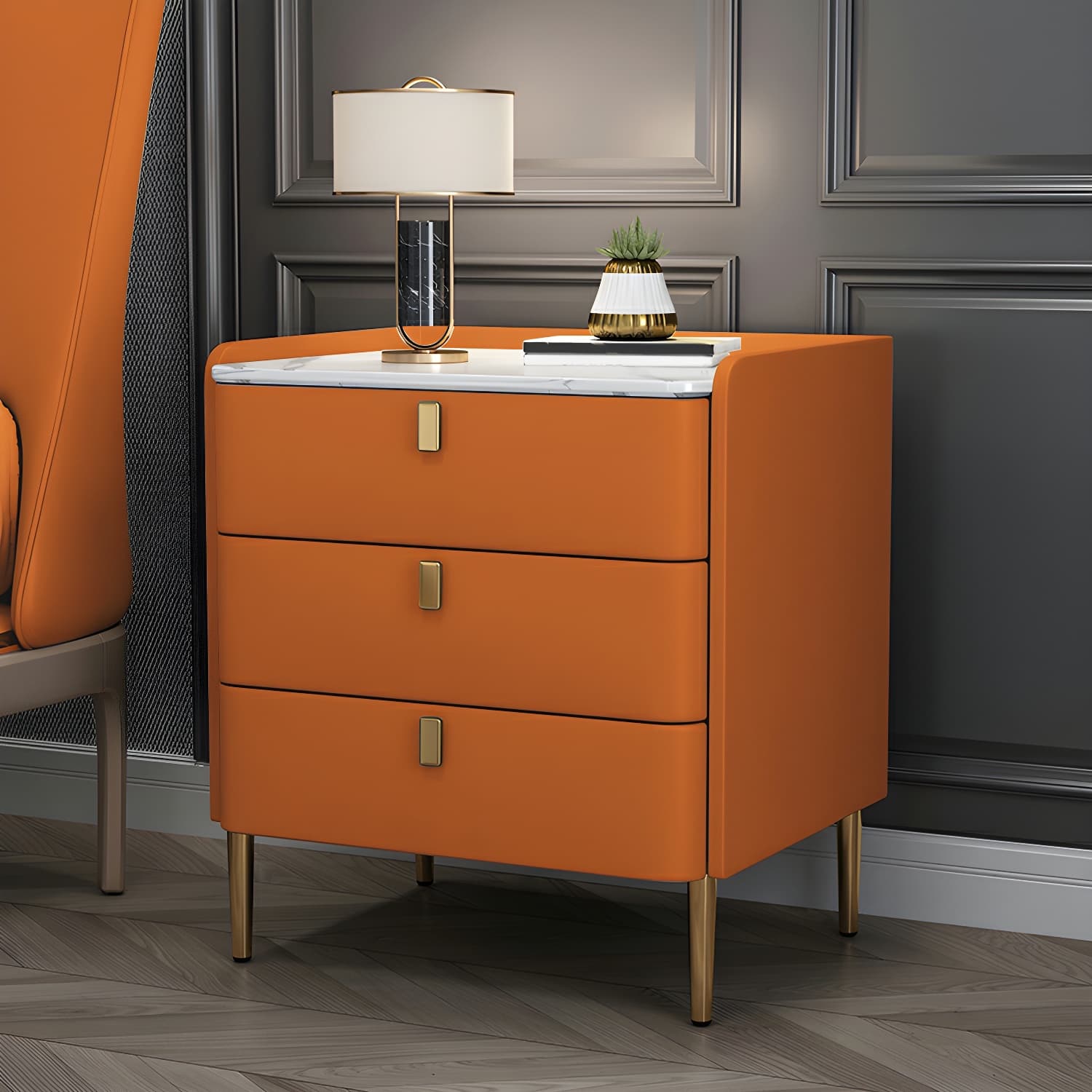 Glam Style Sintered Stone Top Drawer Storage Nightstand for Bedroom - image 16