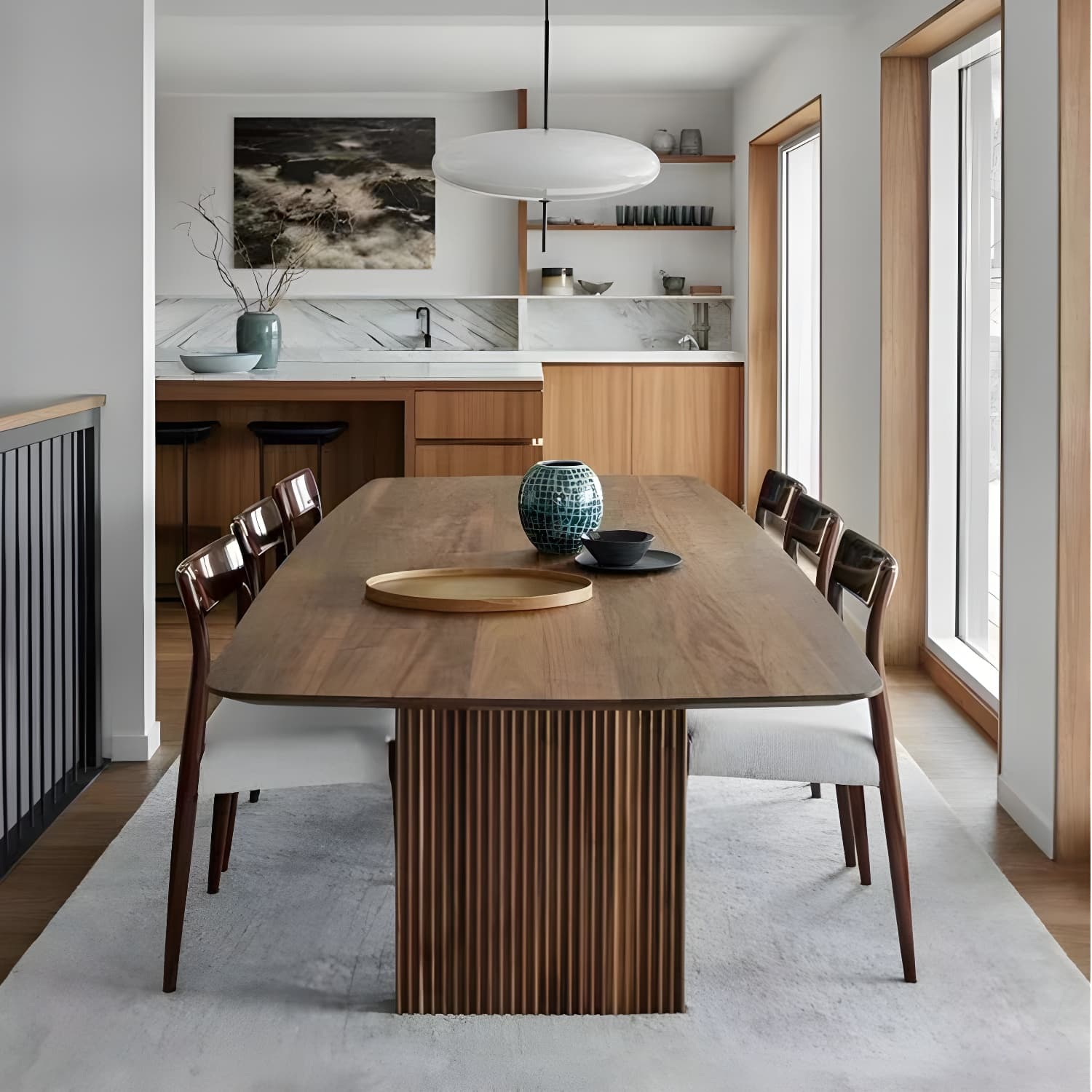 Modern Rectangle Dining Site Table Solid Wood Double Pedestal Kitchen Dining Table - image 5