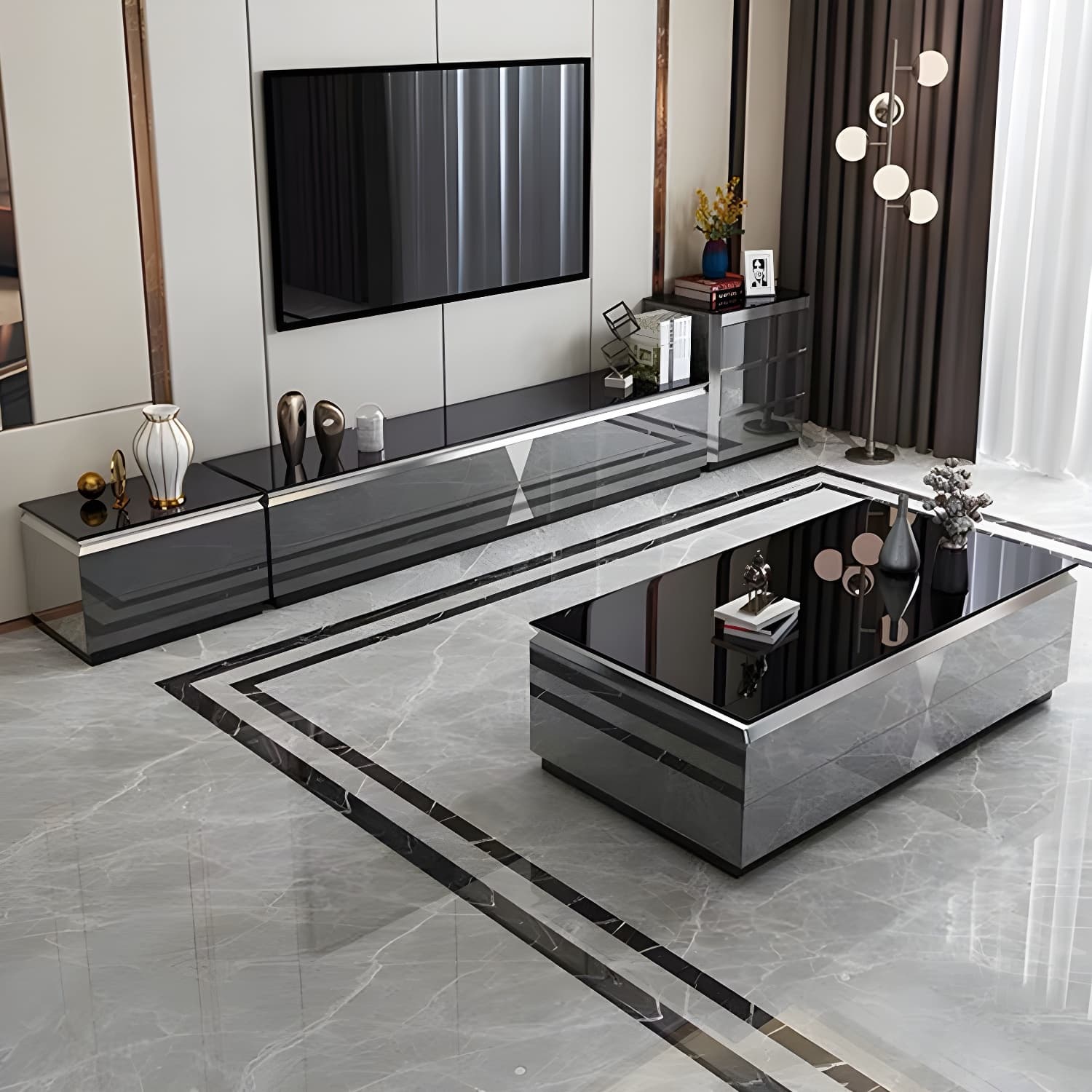 15.75-inch H Glass TV Stand Glam TV Stand for TVs with 4 Drawers Included - image 13