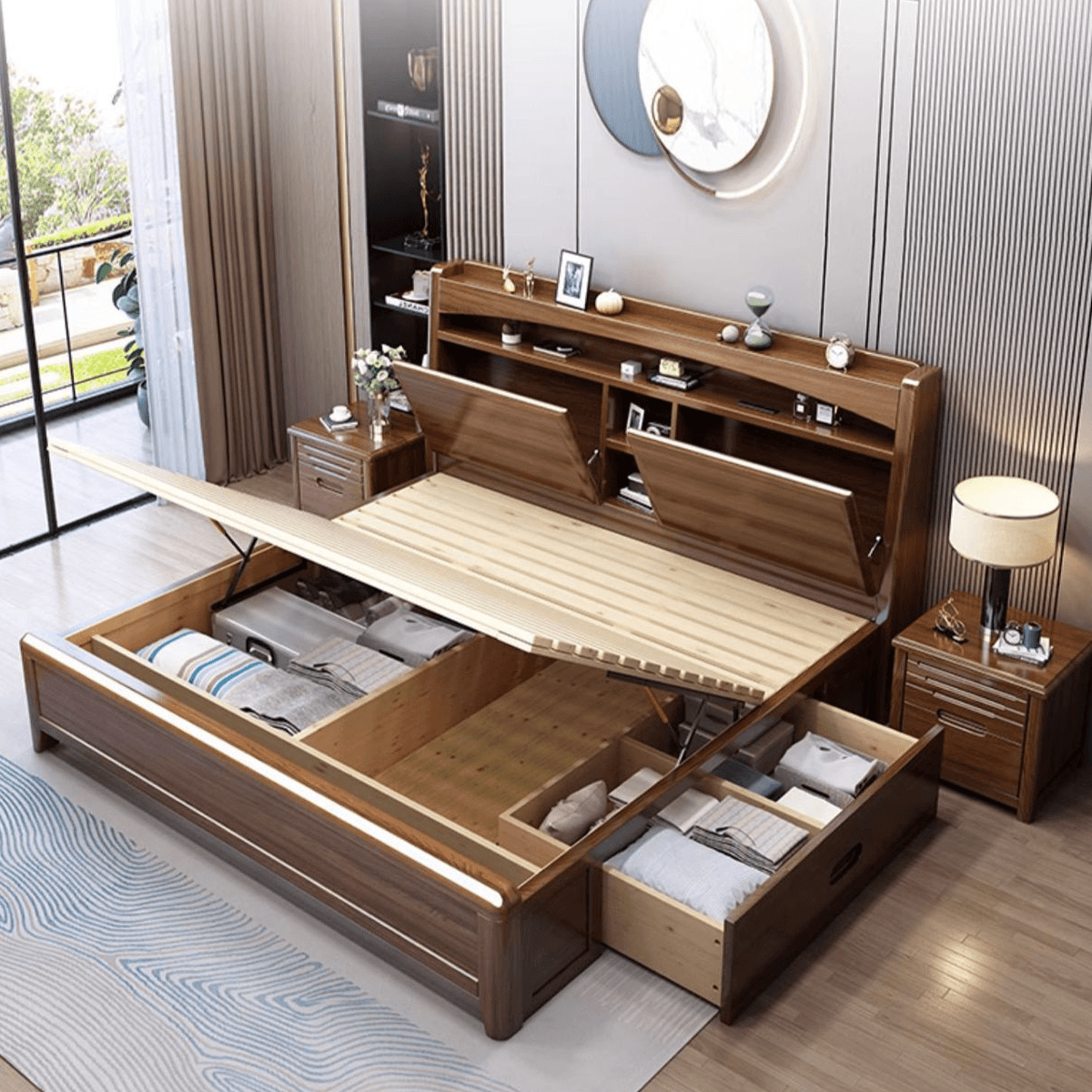 Platform Storage Bed with 2 Drawers, Lumber Frame and USB Charging Station