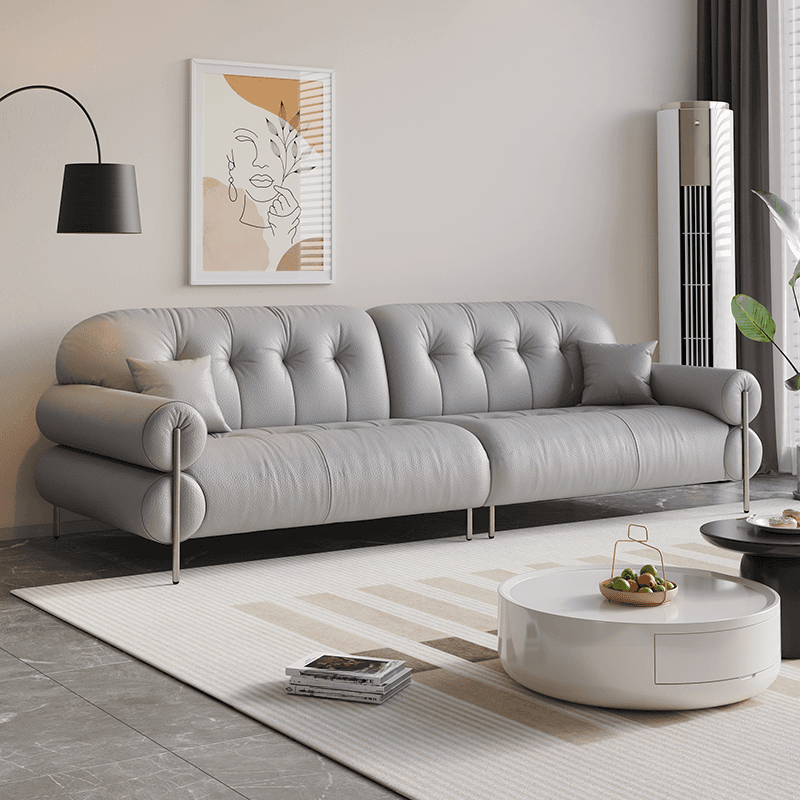 Tear Resistant Standard Sofa with Pu/Flannel Upholstery in Grey/Auburn/Ivory - image 7